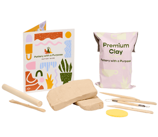 DIY Pottery Kit with Clay, Beginner Tool Set, Sponge and Pottery Guide on transparent background